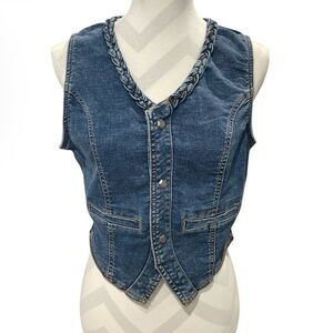 Western Women’s Stretch Denim Vest with Braided Trim Size Large nwot
